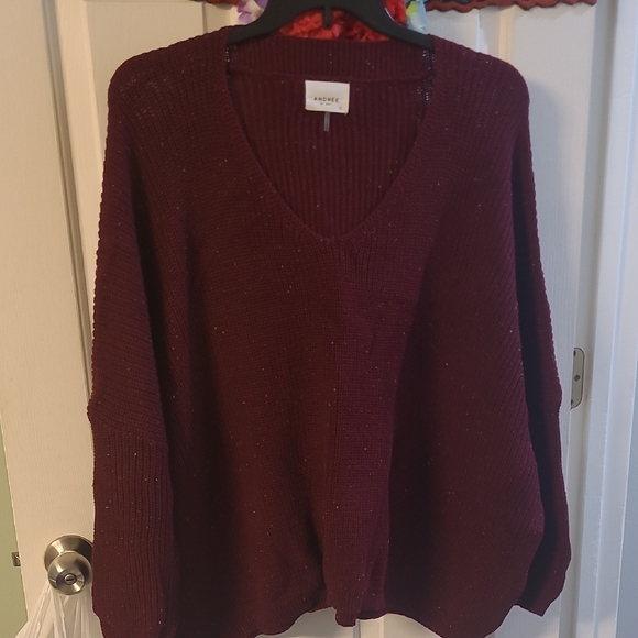 ANDREE BY UNIT Deep Red V-Neck Sweater - Picture 1 of 8